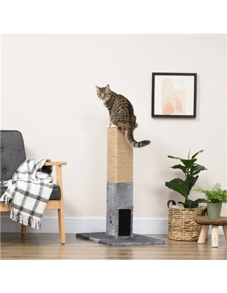PawHut Cat Tree Scratching Post for Indoor Cats 79cm Jute Scratcher Climber w/ Carpet Base Dangling Toy – Grey