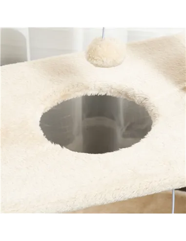 PawHut Cat Tree Tower, with Scratching Posts, Pad, Bed, Perch, Toy Ball - Light Brown