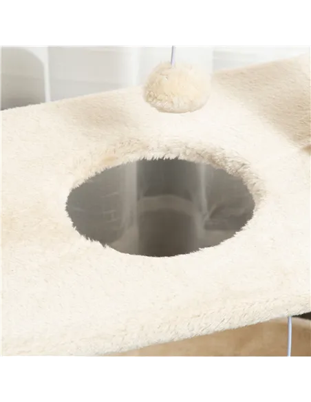 PawHut Cat Tree Tower, with Scratching Posts, Pad, Bed, Perch, Toy Ball - Light Brown