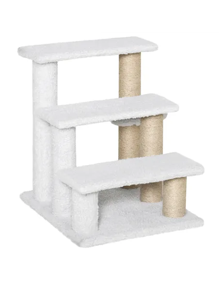 PawHut Pet Stair with 3-step Climb Ladder, Scratching Posts, Platforms, Toy Ball, for Indoor Elderly Cats Kittens, White