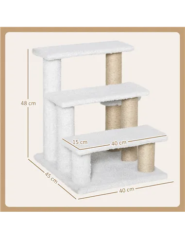 PawHut Pet Stair with 3-step Climb Ladder, Scratching Posts, Platforms, Toy Ball, for Indoor Elderly Cats Kittens, White
