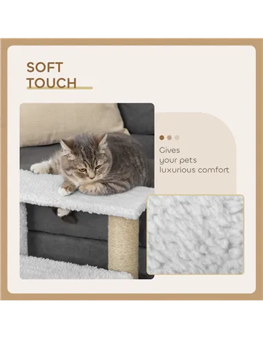 PawHut Pet Stair with 3-step Climb Ladder, Scratching Posts, Platforms, Toy Ball, for Indoor Elderly Cats Kittens, White