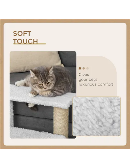 PawHut Pet Stair with 3-step Climb Ladder, Scratching Posts, Platforms, Toy Ball, for Indoor Elderly Cats Kittens, White