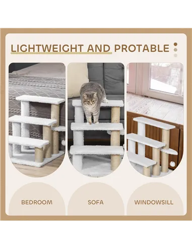PawHut Pet Stair with 3-step Climb Ladder, Scratching Posts, Platforms, Toy Ball, for Indoor Elderly Cats Kittens, White