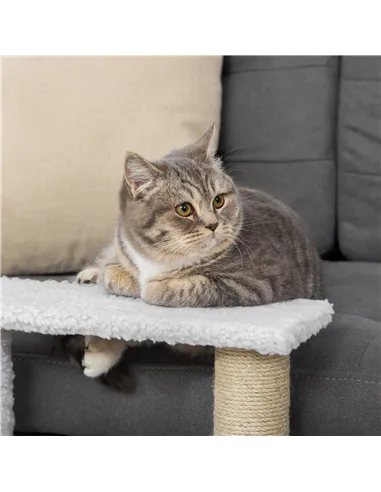 PawHut Pet Stair with 3-step Climb Ladder, Scratching Posts, Platforms, Toy Ball, for Indoor Elderly Cats Kittens, White