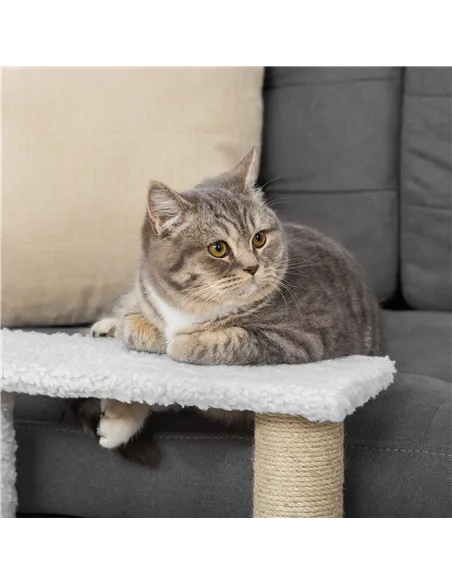 PawHut Pet Stair with 3-step Climb Ladder, Scratching Posts, Platforms, Toy Ball, for Indoor Elderly Cats Kittens, White