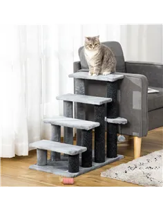 PawHut 4-step Pet Stairs with Scratching Posts, Platforms, Toy Ball, Grey 2