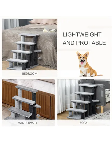 PawHut 4-step Pet Stairs with Scratching Posts, Platforms, Toy Ball, Grey