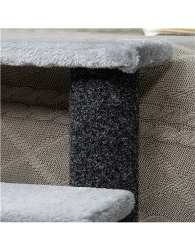 PawHut 4-step Pet Stairs with Scratching Posts, Platforms, Toy Ball, Grey