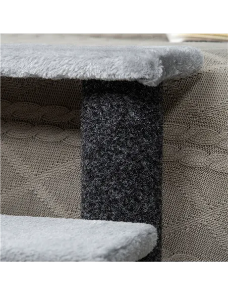 PawHut 4-step Pet Stairs with Scratching Posts, Platforms, Toy Ball, Grey