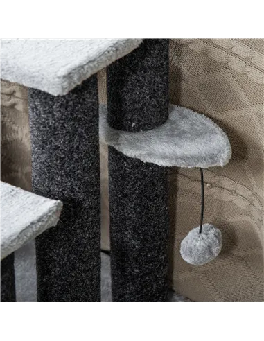 PawHut 4-step Pet Stairs with Scratching Posts, Platforms, Toy Ball, Grey