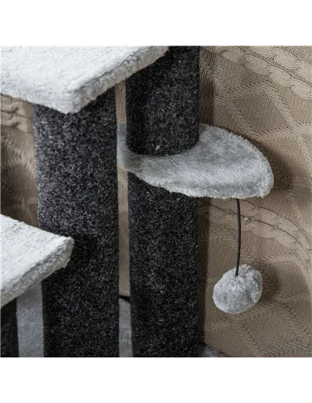 PawHut 4-step Pet Stairs with Scratching Posts, Platforms, Toy Ball, Grey