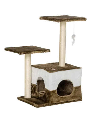 PawHut Cat Tree Tower for Indoor Cats Kitten House Scratching Posts with Condo Perch Interactive Mouse Toy, 45 x 33 x 70 cm, Bro