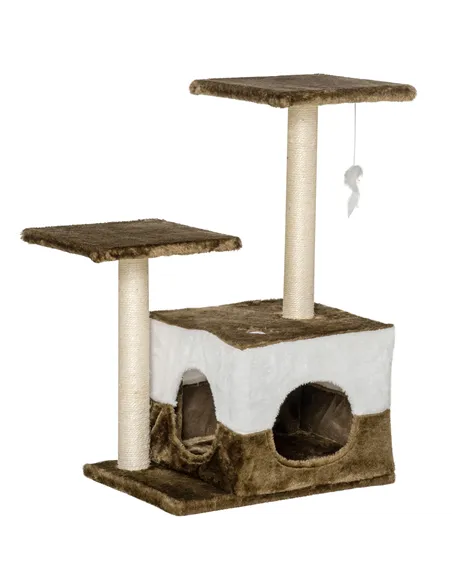 PawHut Cat Tree Tower for Indoor Cats Kitten House Scratching Posts with Condo Perch Interactive Mouse Toy, 45 x 33 x 70 cm, Bro