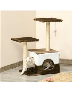 PawHut Cat Tree Tower for Indoor Cats Kitten House Scratching Posts with Condo Perch Interactive Mouse Toy, 45 x 33 x 70 cm, Bro 2