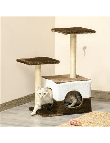 PawHut Cat Tree Tower for Indoor Cats Kitten House Scratching Posts with Condo Perch Interactive Mouse Toy, 45 x 33 x 70 cm, Bro