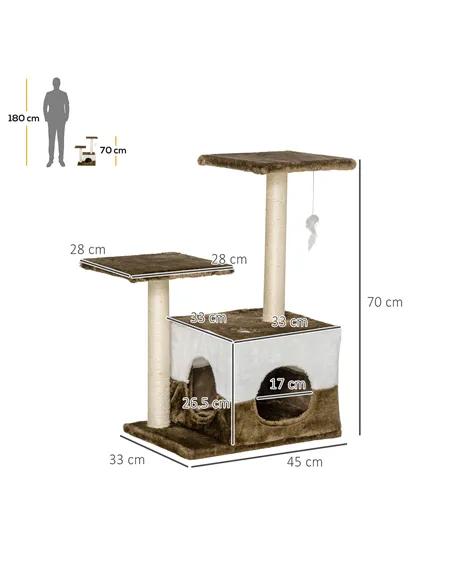 PawHut Cat Tree Tower for Indoor Cats Kitten House Scratching Posts with Condo Perch Interactive Mouse Toy, 45 x 33 x 70 cm, Bro