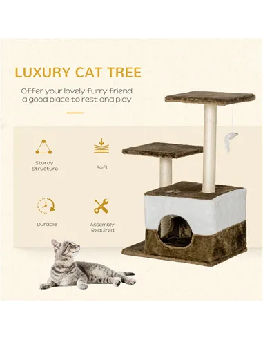 PawHut Cat Tree Tower for Indoor Cats Kitten House Scratching Posts with Condo Perch Interactive Mouse Toy, 45 x 33 x 70 cm, Bro