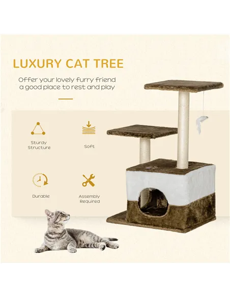 PawHut Cat Tree Tower for Indoor Cats Kitten House Scratching Posts with Condo Perch Interactive Mouse Toy, 45 x 33 x 70 cm, Bro