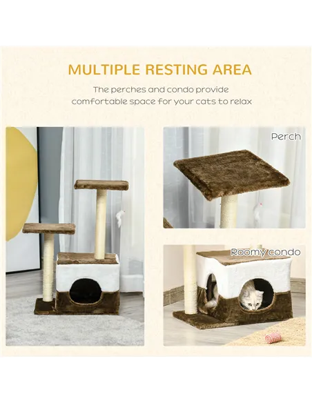 PawHut Cat Tree Tower for Indoor Cats Kitten House Scratching Posts with Condo Perch Interactive Mouse Toy, 45 x 33 x 70 cm, Bro