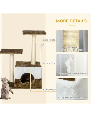 PawHut Cat Tree Tower for Indoor Cats Kitten House Scratching Posts with Condo Perch Interactive Mouse Toy, 45 x 33 x 70 cm, Bro