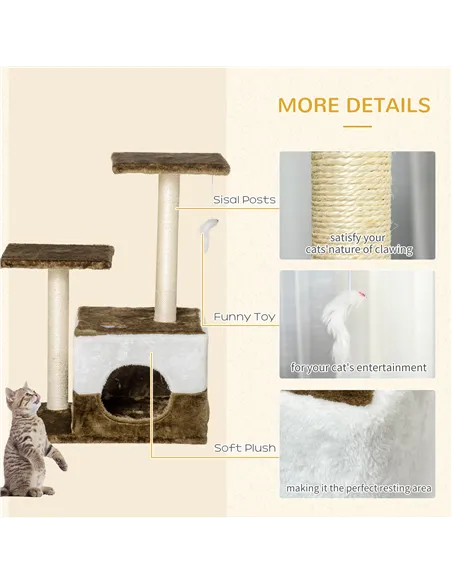 PawHut Cat Tree Tower for Indoor Cats Kitten House Scratching Posts with Condo Perch Interactive Mouse Toy, 45 x 33 x 70 cm, Bro