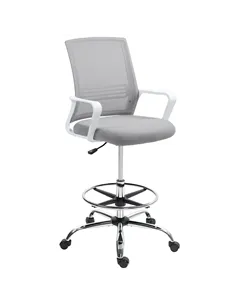 HOMCOM Draughtsman Chair, Mesh Drafting Chair, Ergonomic Office Chair with Lumbar Support, Adjustable Foot Ring, Grey