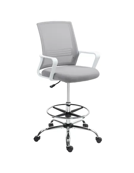 HOMCOM Draughtsman Chair, Mesh Drafting Chair, Ergonomic Office Chair with Lumbar Support, Adjustable Foot Ring, Grey