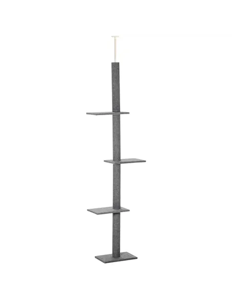 PawHut 260cm Floor To Ceiling Cat Tree for Indoor Cats w/ Three Platforms Activity Centre - Grey