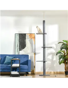 PawHut 260cm Floor To Ceiling Cat Tree for Indoor Cats w/ Three Platforms Activity Centre - Grey 2