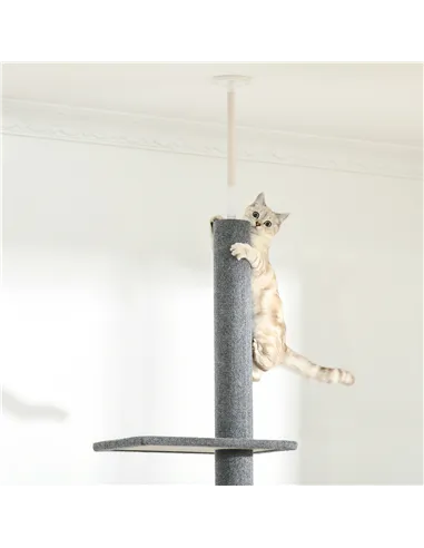 PawHut 260cm Floor To Ceiling Cat Tree for Indoor Cats w/ Three Platforms Activity Centre - Grey