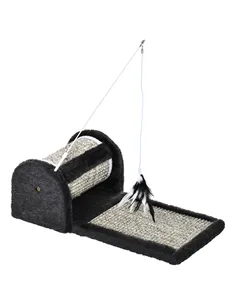 PawHut Cat Scratcher, Sisal Cat Scratching Board Mat Pad with Roller, Feather Toy, 44 x 24 x 16 cm, Grey