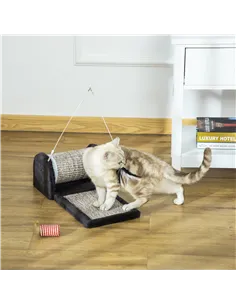 PawHut Cat Scratcher, Sisal Cat Scratching Board Mat Pad with Roller, Feather Toy, 44 x 24 x 16 cm, Grey 2