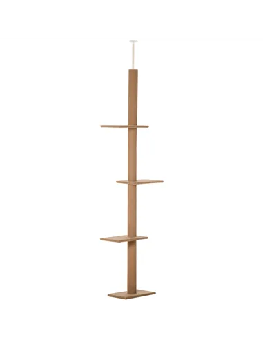 PawHut 260cm Floor To Ceiling Cat Tree for Indoor Cats w/ Three Platforms Activity Centre - Brown