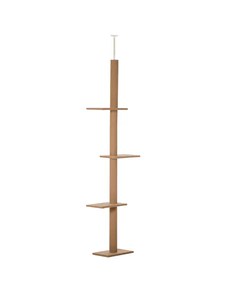 PawHut 260cm Floor To Ceiling Cat Tree for Indoor Cats w/ Three Platforms Activity Centre - Brown
