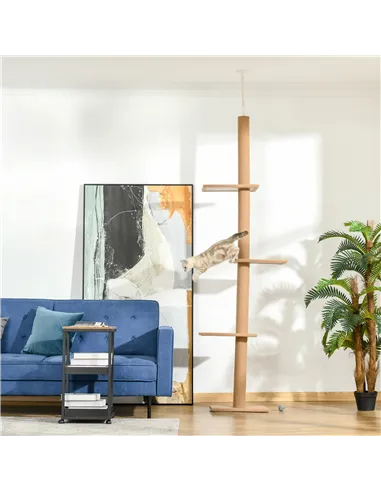 PawHut 260cm Floor To Ceiling Cat Tree for Indoor Cats w/ Three Platforms Activity Centre - Brown