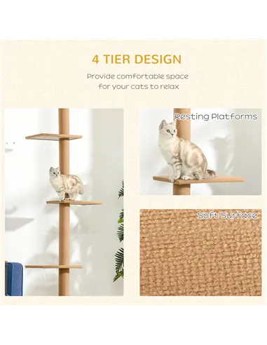 PawHut 260cm Floor To Ceiling Cat Tree for Indoor Cats w/ Three Platforms Activity Centre - Brown