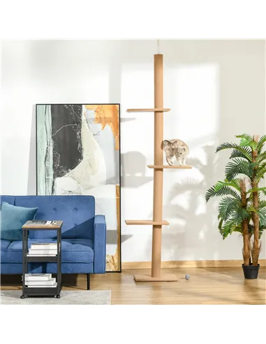 PawHut 260cm Floor To Ceiling Cat Tree for Indoor Cats w/ Three Platforms Activity Centre - Brown