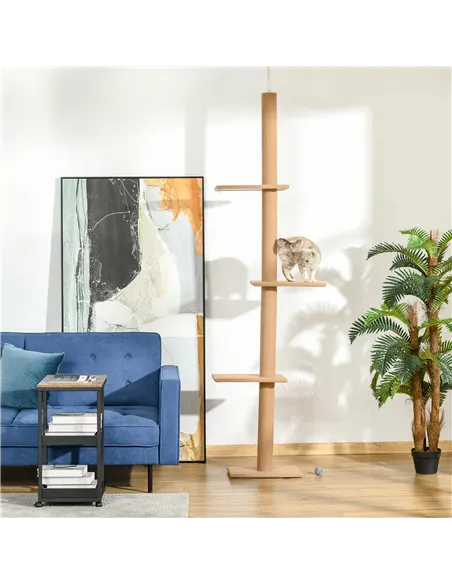 PawHut 260cm Floor To Ceiling Cat Tree for Indoor Cats w/ Three Platforms Activity Centre - Brown