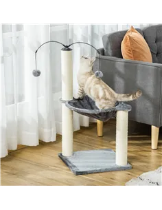 PawHut 83cm Cat Tree Tower for Indoor Cats w/ Sisal Scratching Post Hammock Hanging Toy Activity Centre - Grey 2