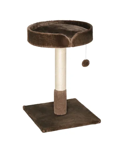 PawHut Small Cat Tree for Indoor Cats with Sisal Scratching Post Kitten Bed Cushion Ball Toy, Brown, 45x45x70 cm