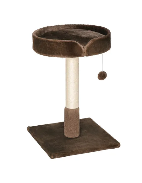 PawHut Small Cat Tree for Indoor Cats with Sisal Scratching Post Kitten Bed Cushion Ball Toy, Brown, 45x45x70 cm