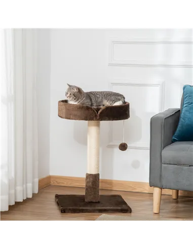 PawHut Small Cat Tree for Indoor Cats with Sisal Scratching Post Kitten Bed Cushion Ball Toy, Brown, 45x45x70 cm