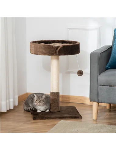 PawHut Small Cat Tree for Indoor Cats with Sisal Scratching Post Kitten Bed Cushion Ball Toy, Brown, 45x45x70 cm