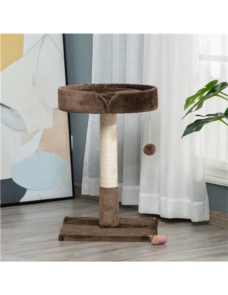PawHut Small Cat Tree for Indoor Cats with Sisal Scratching Post Kitten Bed Cushion Ball Toy, Brown, 45x45x70 cm