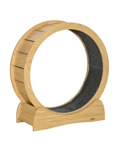 PawHut 30" Wooden Cat Running Wheel with Brake, Natural Wood Finish