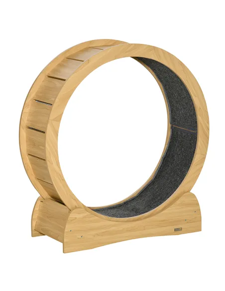 PawHut 30" Wooden Cat Running Wheel with Brake, Natural Wood Finish