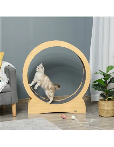 PawHut 30" Wooden Cat Running Wheel with Brake, Natural Wood Finish