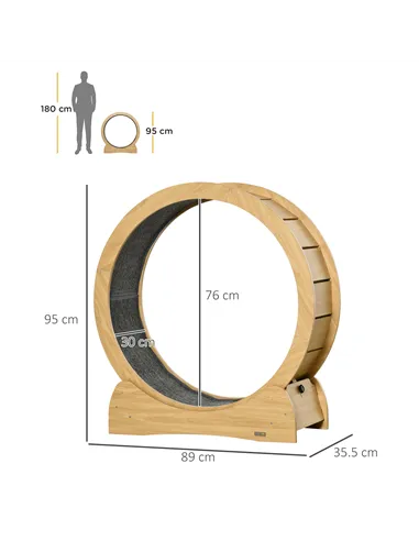PawHut 30" Wooden Cat Running Wheel with Brake, Natural Wood Finish