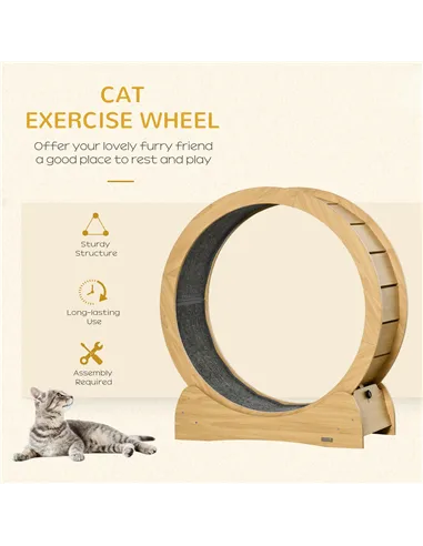PawHut 30" Wooden Cat Running Wheel with Brake, Natural Wood Finish